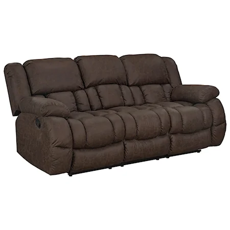 Casual Manual Reclining Sofa with Pillow Arms and Drop Table